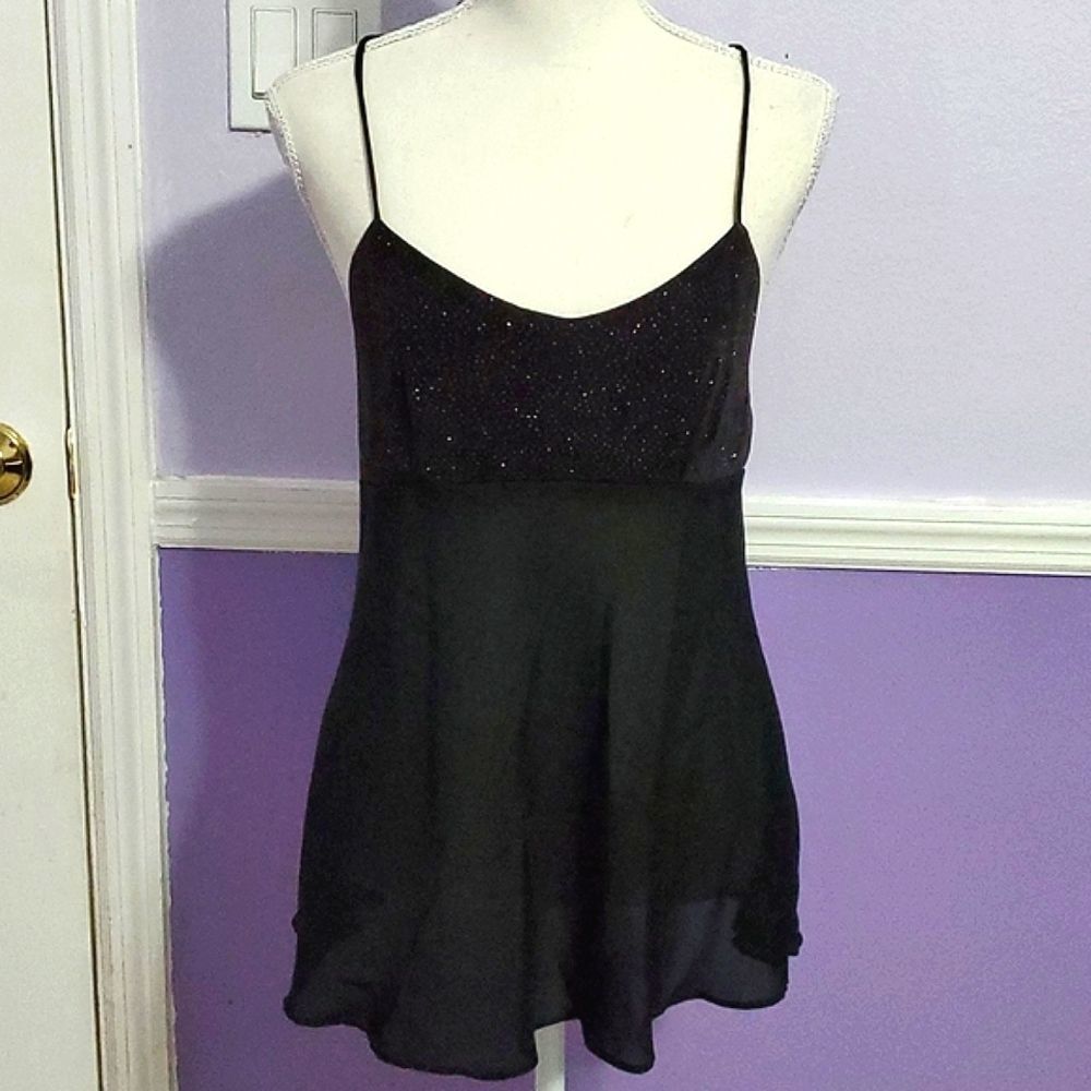 Josie Black Glimmery Beaded Spaghetti Straps Babydoll Party Club Top S